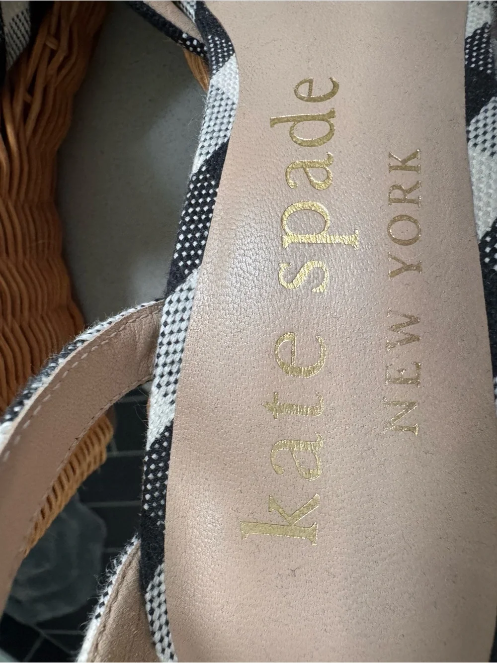 Kate Spade buffalo check wedge sandals Size 9